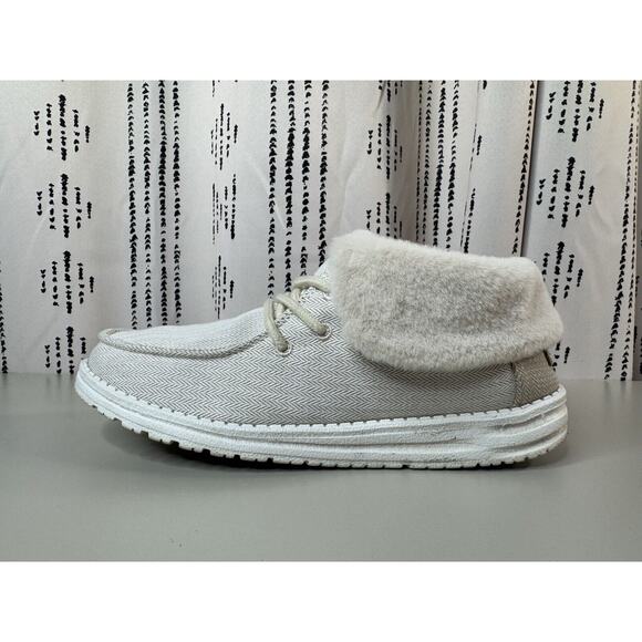 Hey Dude Shoes - Hey Dude Women's Britt Shoes 9 Herringbone Cream Faux Fur Trim Comfort Cozy